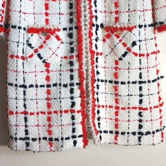 NWOT Amen Wardy Check Pattern Tweed Long Coat Size FR46 - Picture 5 of 16